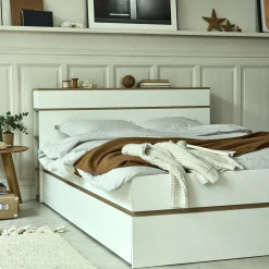 Lit Adulte*alinea Lit 2 places avec tête de lit en bois 160x200cm - Blanc