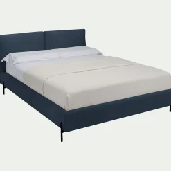 Lit Adulte*alinea Lit 2 places avec tête de lit en velours 160x200cm - céou Bleu