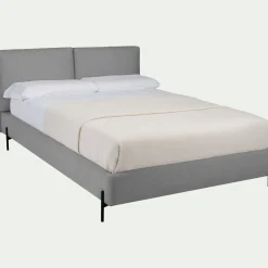 Lit Adulte*alinea Lit 2 places avec tête de lit en tissu doux 140x200cm - Gris borie