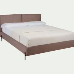 Lit Adulte*alinea Lit 2 places avec tête de lit en tissu doux 180x200cm - brun rustrel Marron