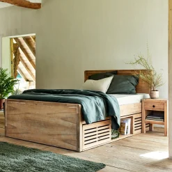 Lit Adulte*alinea Lit 2 places avec tête de lit et rangements -160x200cm Bois clair