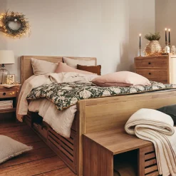 Lit Adulte*alinea Lit 2 places avec tête de lit et rangements -160x200cm Bois clair