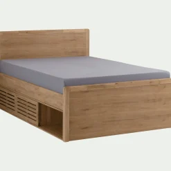 Lit Adulte*alinea Lit 2 places avec tête de lit et rangements -160x200cm Bois clair