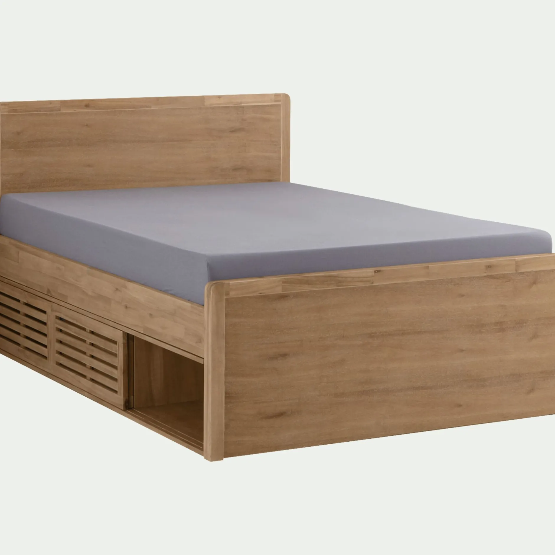 Lit Adulte*alinea Lit 2 places avec tête de lit et rangements -160x200cm Bois clair