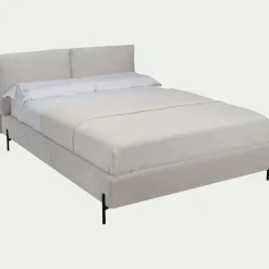 Lit Adulte*alinea Lit 2 places avec tête de lit en velours 140x200cm - écru Blanc