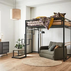 Lit Adulte*alinea Lit 2 places mezzanine en acier - 140x200cm Noir