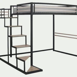 Lit Adulte*alinea Lit 2 places mezzanine en acier - 140x200cm Noir