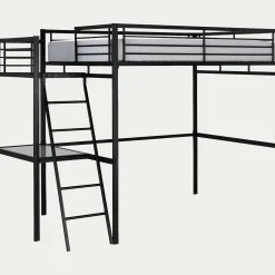 Lit Adulte*alinea Lit mezzanine 2 places en acier avec bureau en verre - 140x200cm Noir