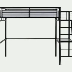 Lit Adulte*alinea Lit mezzanine 2 places en acier avec bureau en verre - 140x200cm Noir