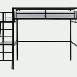 Lit Adulte*alinea Lit mezzanine 2 places en acier avec bureau en verre - 140x200cm Noir