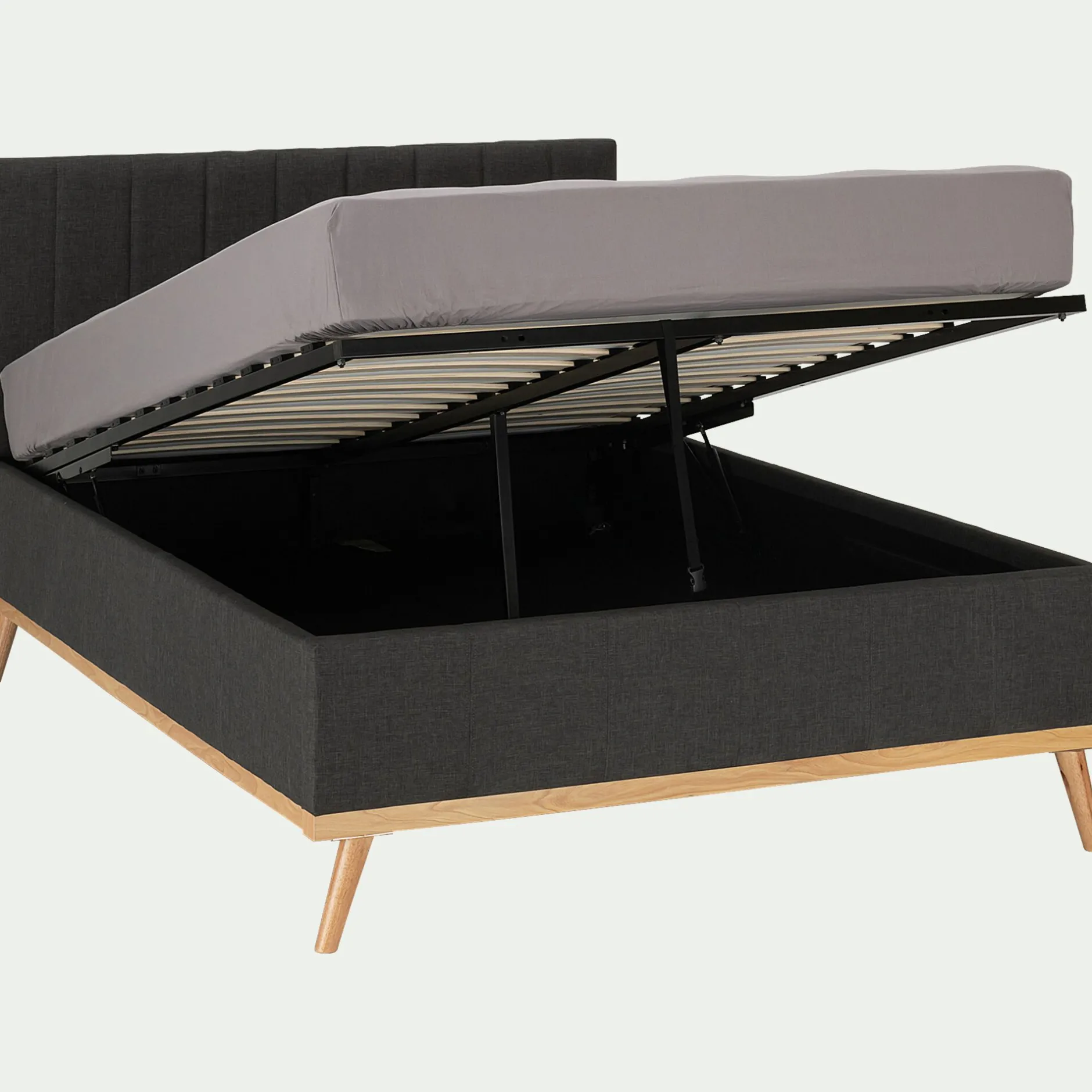 Lit Adulte*alinea Lit-coffre 2 places recouvert de tissu - 160x200cm Gris