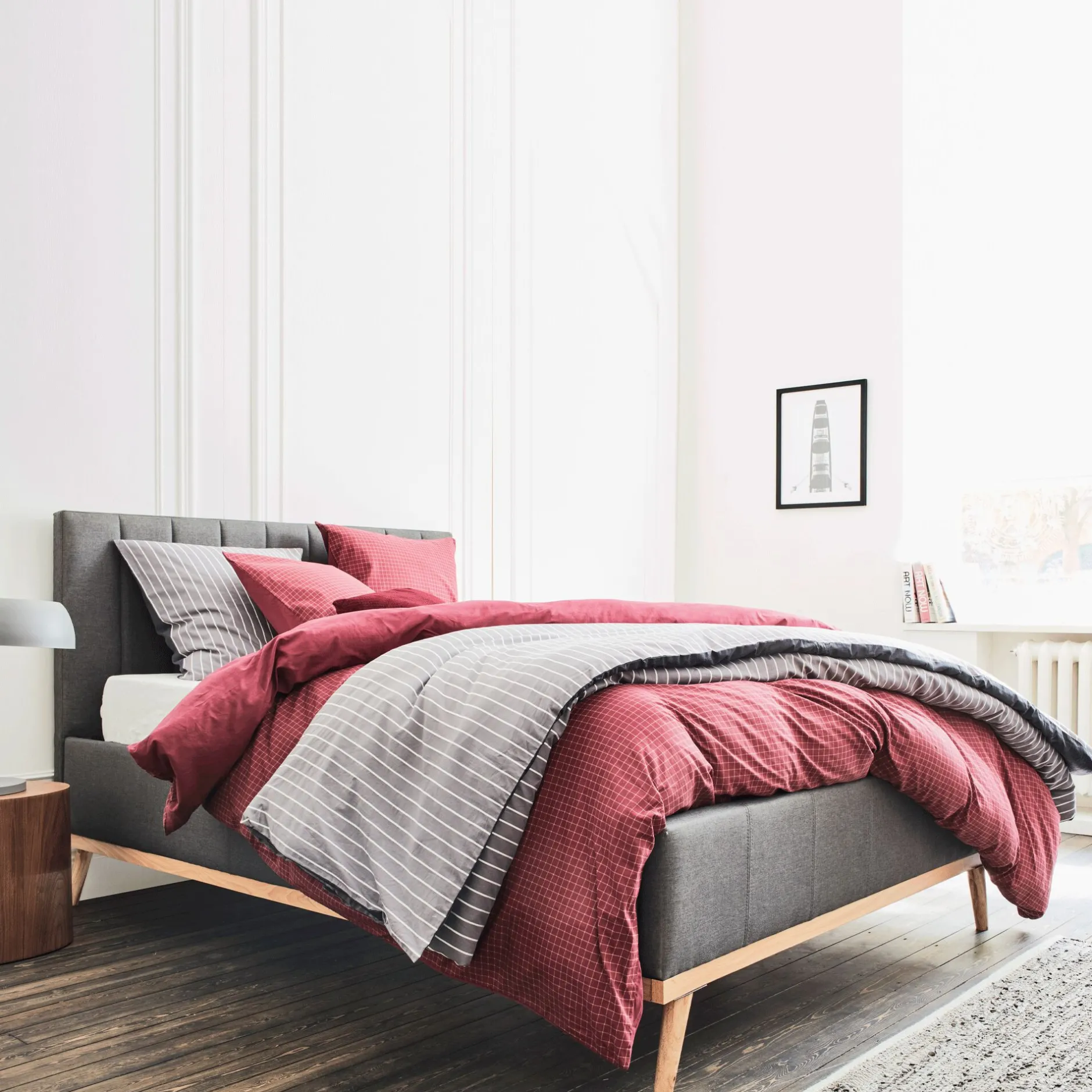 Lit Adulte*alinea Lit-coffre 2 places recouvert de tissu - 160x200cm Gris