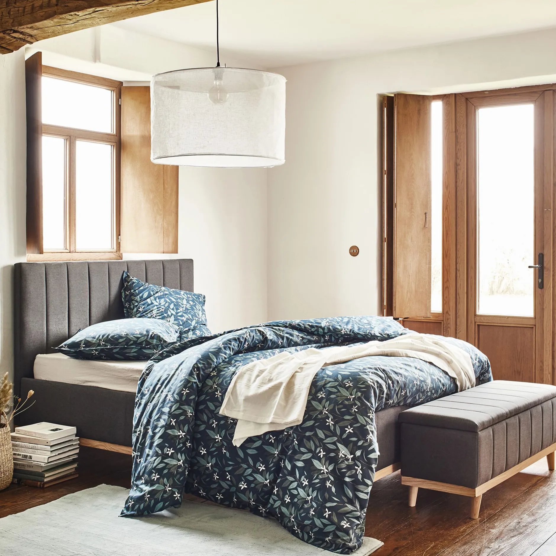 Lit Adulte*alinea Lit-coffre 2 places recouvert de tissu - 160x200cm Gris