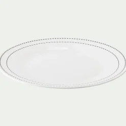 Assiette*alinea Lot de 4 assiettes à dessert en porcelaine avec liseré noir D19,5cm - Blanc