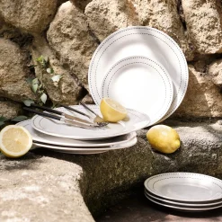 Assiette*alinea Lot de 4 assiettes à dessert en porcelaine avec liseré noir D19,5cm - Blanc