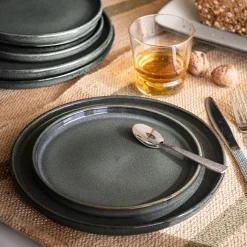 Assiette|Assiette De Noël*alinea Lot de 4 assiettes à dessert en grès émail réactif D21cm - olivier Vert