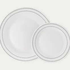 Assiette*alinea Lot de 4 assiettes plates en porcelaine avec liseré noir D27cm - Blanc