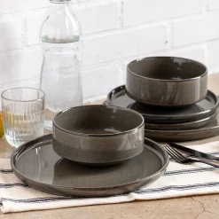 Assiette|Assiette De Noël*alinea Lot de 4 assiettes plates en grès émail réactif D27cm - olivier Vert