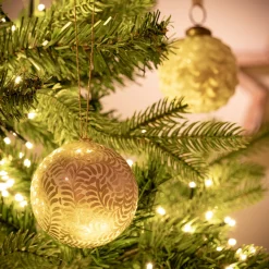 Boule De Noël*alinea Lot de 6 boules de Noël en papier mâché motif végétal peint main D7cm - Doré