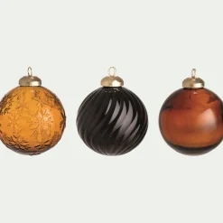 Boule De Noël*alinea Lot de 3 boules de Noël texturées en verre recyclé D8cm - Orange