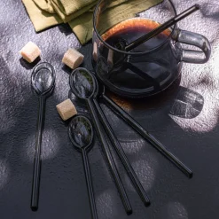 Couvert De Table*alinea Lot de 6 cuillères à latte en verre - Noir