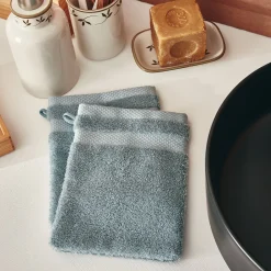 Gant De Toilette*alinea Lot de 2 gants de toilette en coton peigné - Bleu calaluna