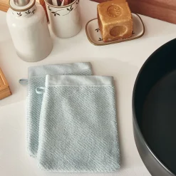 Gant De Toilette*alinea Lot de 2 gants de toilette en coton bio - 16x21cm Bleu