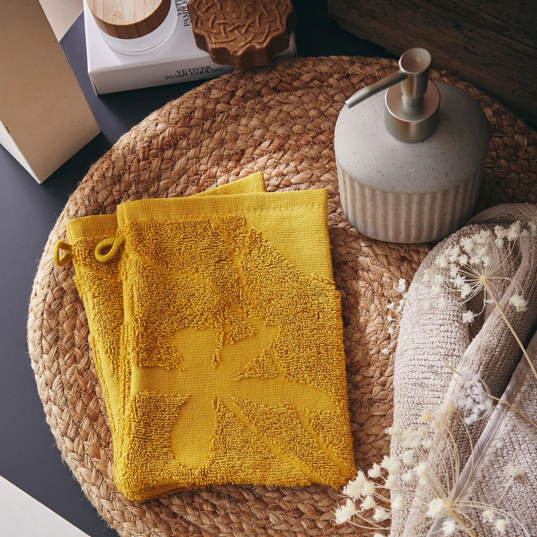 Gant De Toilette*alinea Lot de 2 gants de toilette en coton - argan Jaune