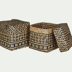 Accessoire De Salle De Bain|Panier*alinea Lot de 2 paniers en jonc de mer - Noir