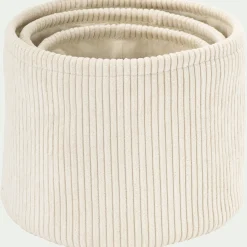 Matelas Enfant|Boîte De Rangement Enfant*alinea Lot de 3 paniers ronds en velours côtelé - Blanc ventoux