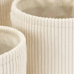 Matelas Enfant|Boîte De Rangement Enfant*alinea Lot de 3 paniers ronds en velours côtelé - Blanc ventoux