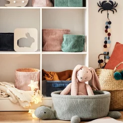 Matelas Enfant|Boîte De Rangement Enfant*alinea Lot de 3 paniers ronds en velours côtelé - Rose