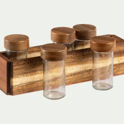 Aménagement Meuble Cuisine|Bocal De Cuisine*alinea Lot de 5 pots à épices en verre avec support en acacia - Transparent