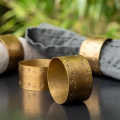 Décoration De La Table De Noël|Nappe Et Serviette De Noël*alinea Lot de 4 ronds de serviette motif végétal en laiton - Doré