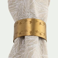 Décoration De La Table De Noël|Nappe Et Serviette De Noël*alinea Lot de 4 ronds de serviette motif végétal en laiton - Doré