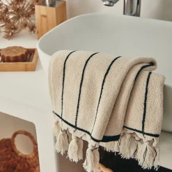 Serviette Invité*alinea Lot de 2 serviettes invités rayée en coton 30x50cm - Beige