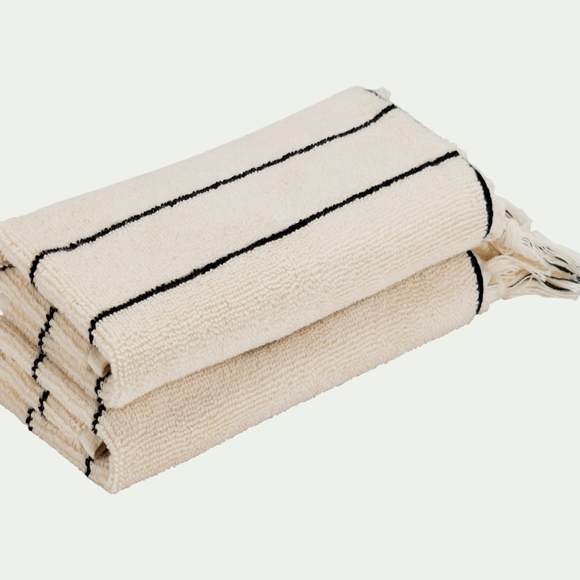 Serviette Invité*alinea Lot de 2 serviettes invités rayée en coton 30x50cm - Beige