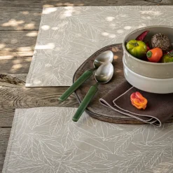 Set De Table*alinea Lot de 2 sets de table en coton enduit motif laurier - alpilles 35x48cm Beige
