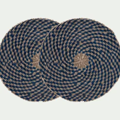 Set De Table*alinea Lot de 2 sets de table ronds en jonc de mer D36cm - Bleu