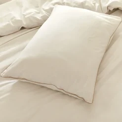 Taie D'Oreiller*alinea Lot de 2 taies d'oreiller en percale de coton 50x70cml avec liseré tressé beige alpilles - Blanc