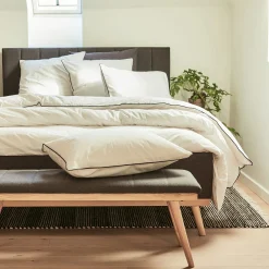 Taie D'Oreiller*alinea Lot de 2 taies d'oreiller en percale de coton 50x70cm avec liseré tressé gris calabrun - Blanc