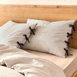 Taie D'Oreiller*alinea Lot de 2 taies d'oreiller rayées en coton lavé 50x70cm - Blanc