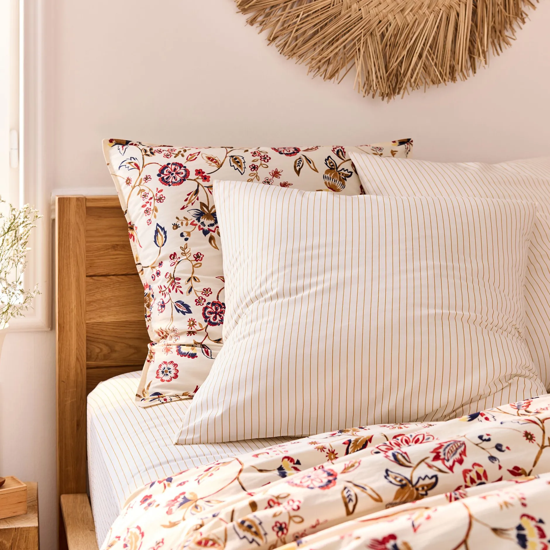 Taie D'Oreiller*alinea Lot de 2 taies d'oreiller rayées en coton 63x63cm - argan Jaune