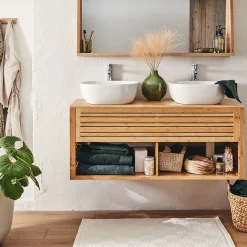 Meuble Sous Vasque*alinea Meuble double sous vasque murale en bambou - L120cm Bois clair