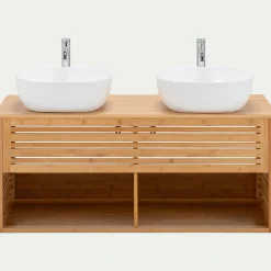 Meuble Sous Vasque*alinea Meuble double sous vasque murale en bambou - L120cm Bois clair