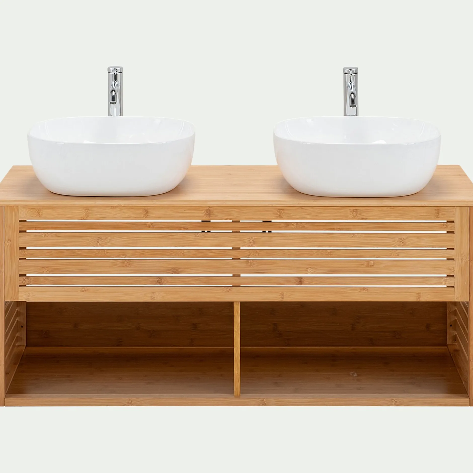 Meuble Sous Vasque*alinea Meuble double sous vasque murale en bambou - L120cm Bois clair