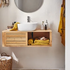 Meuble Sous Vasque*alinea Meuble sous vasque murale en bambou L95xl40xH30cm - Bois clair
