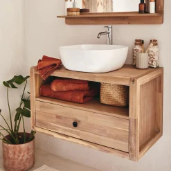 Meuble Sous Vasque*alinea Meuble sous vasque simple mural en acacia L80cm - Bois clair