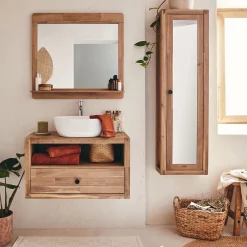 Meuble Sous Vasque*alinea Meuble sous vasque simple mural en acacia L80cm - Bois clair