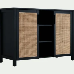 Meuble Sous Vasque*alinea Meuble sous-vasque double en bois de cèdre et 2 portes en cannage - L120cm Noir